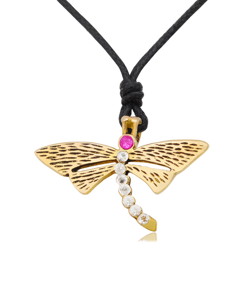 Lovely Dragonfly Gold Brass Charm Necklace Pendant Jewelry