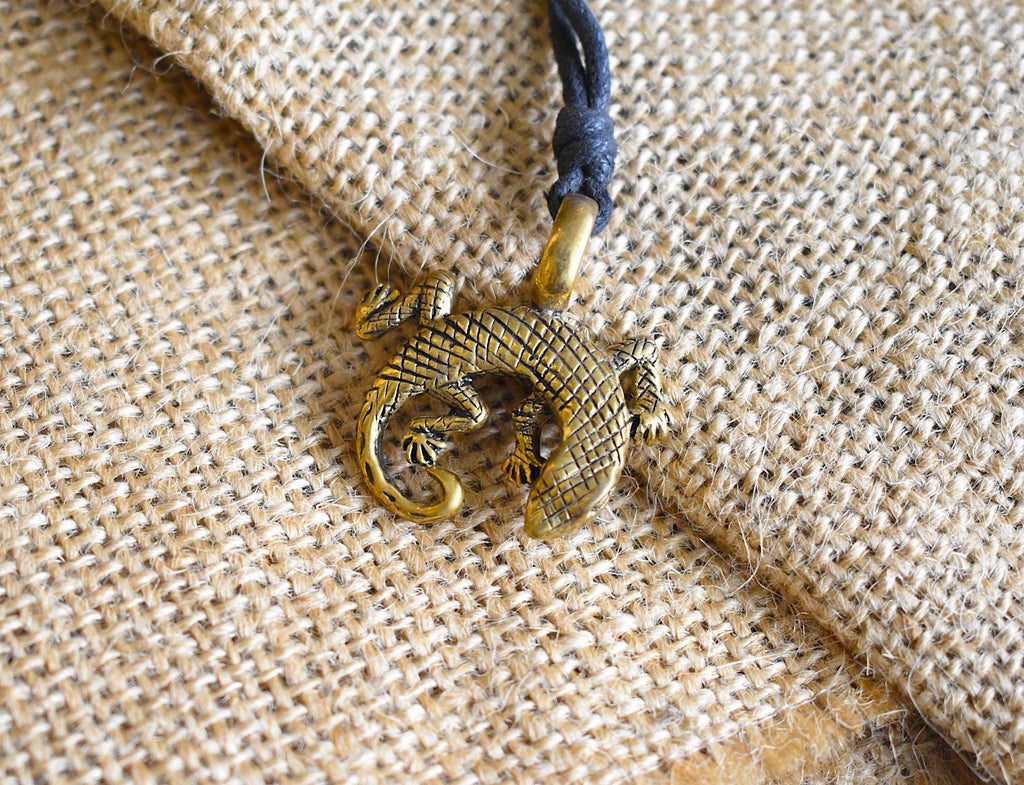Gecko Silver Pewter Gold Brass Charm Necklace Pendant Jewelry