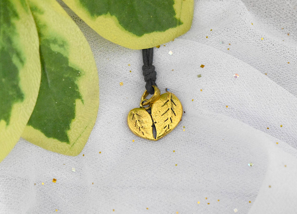Cute Couple Leaves Handmade Gold Brass Necklace Pendant Jewelry