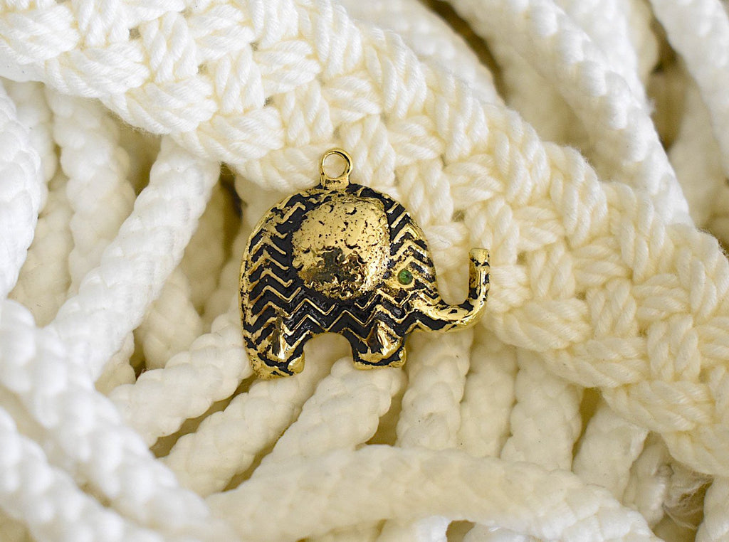 Aztec Elephant Handmade Gold Brass Necklace Pendant Jewelry