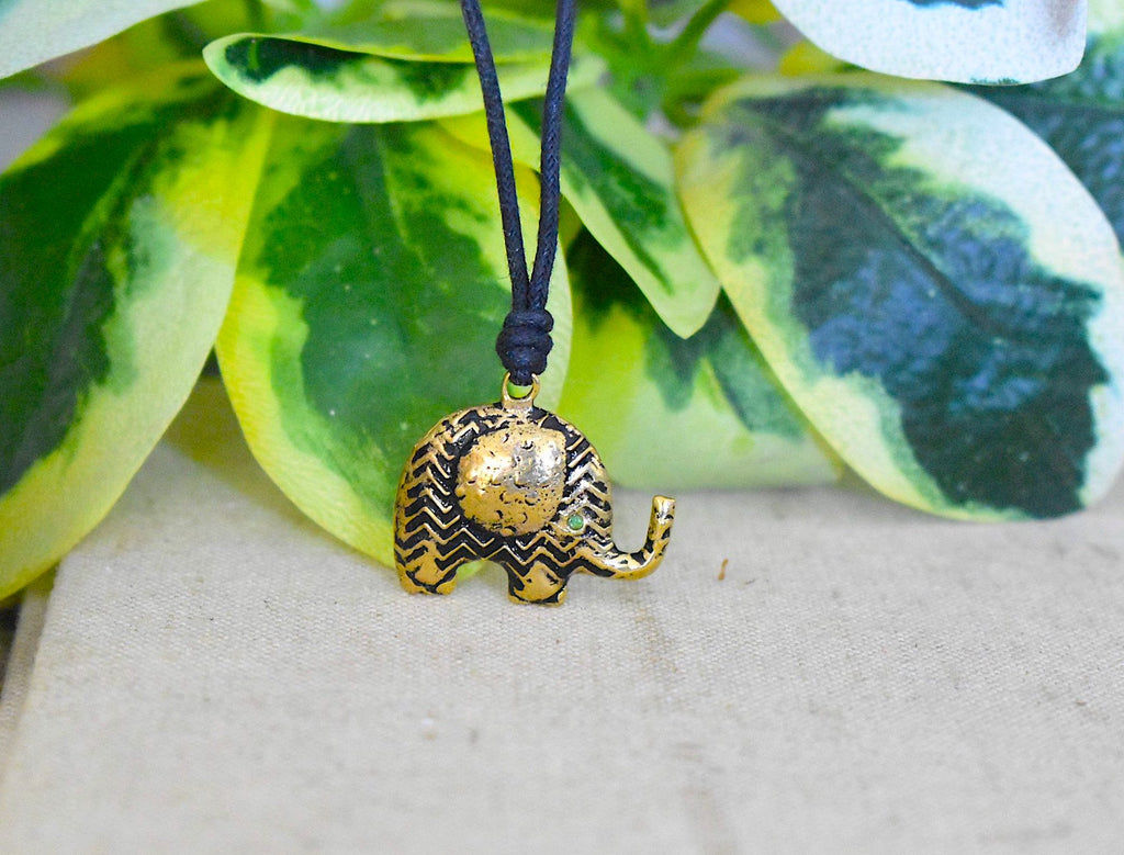 Aztec Elephant Handmade Gold Brass Necklace Pendant Jewelry