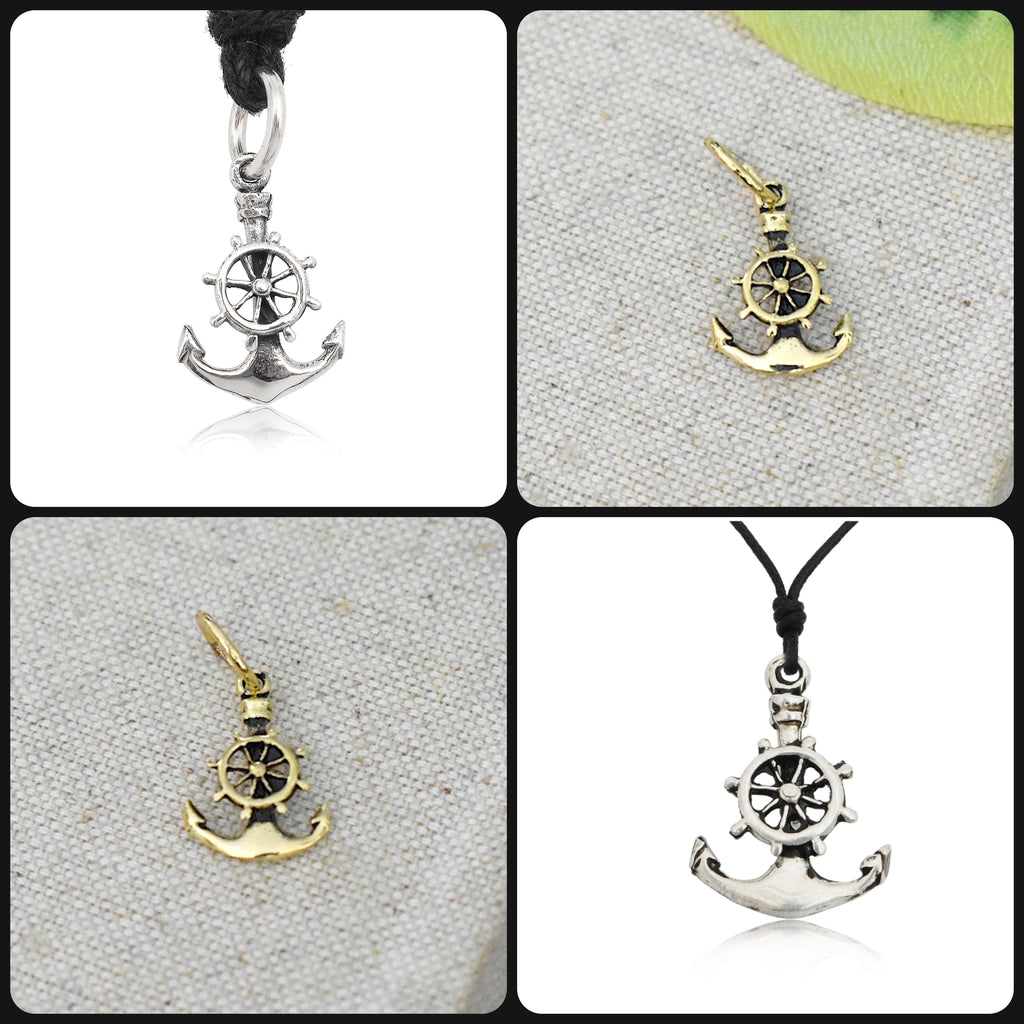 Ship Steering Wheel Anchor 92.5 Sterling Silver Pewter Necklace Pendent Jewelry