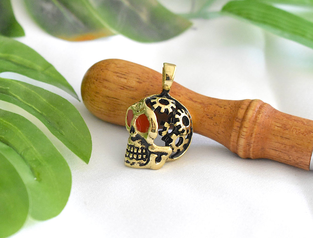 Skull Gothic Steam Punk Silver Pewter Gold Brass Charm Necklace Pendant Jewelry