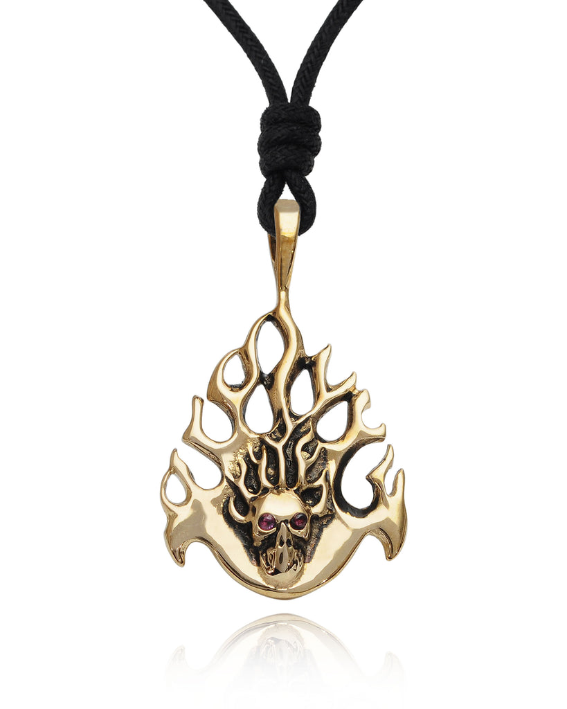 Fire Skull Head Handmade Silver Pewter Brass Necklace Pendant Jewelry