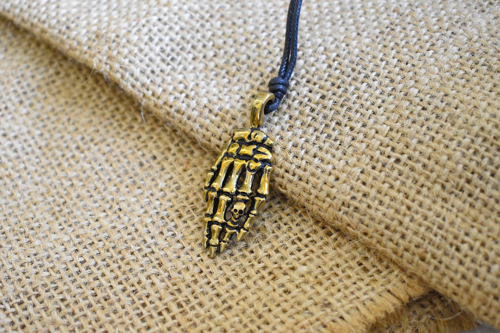 Gothic Skeleton Hand Silver Pewter Gold Brass Charm Necklace Pendant Jewelry