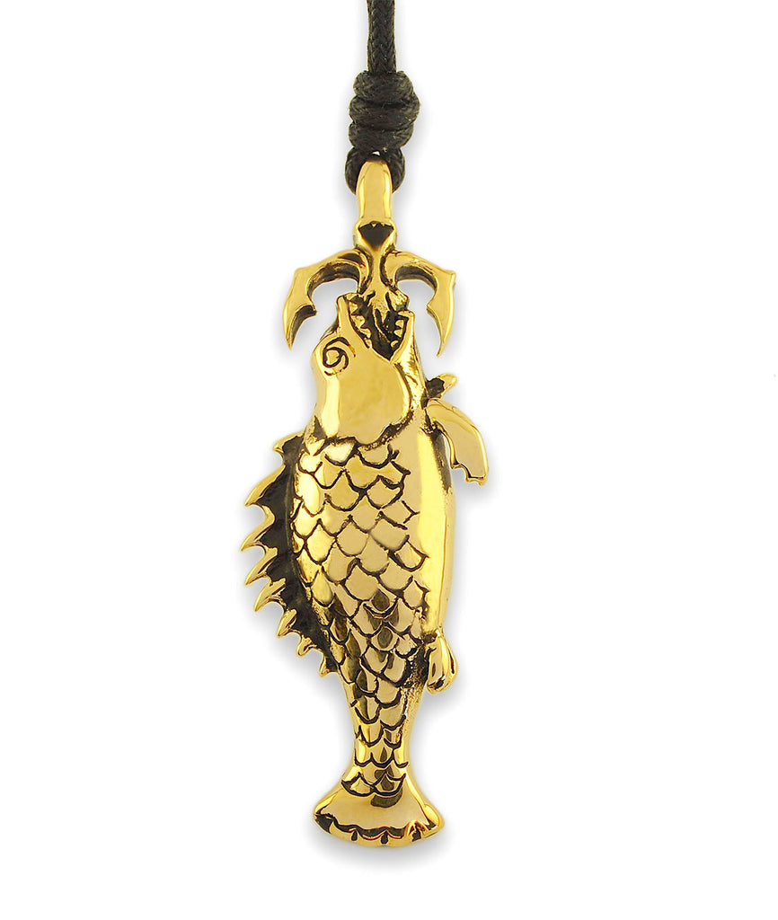 Fish Swallowing Sword Silver Pewter Gold Brass Charm Necklace Pendant Jewelry