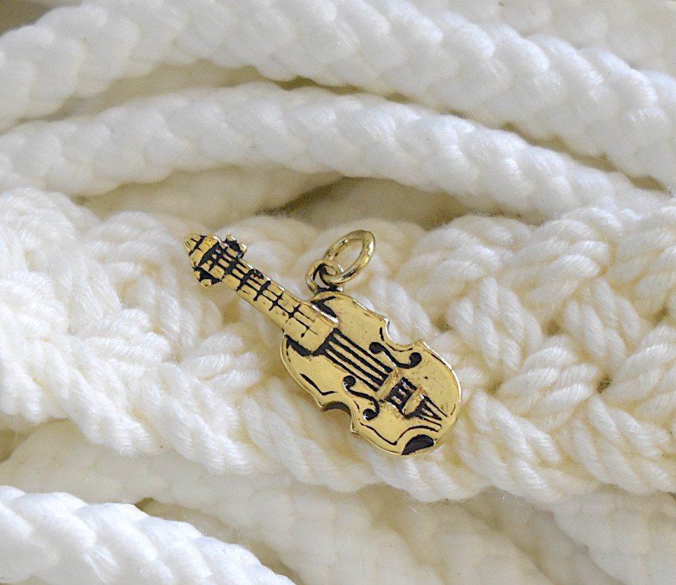 Lovely Guitar Silver Pewter Gold Brass Charm Necklace Pendant Jewelry