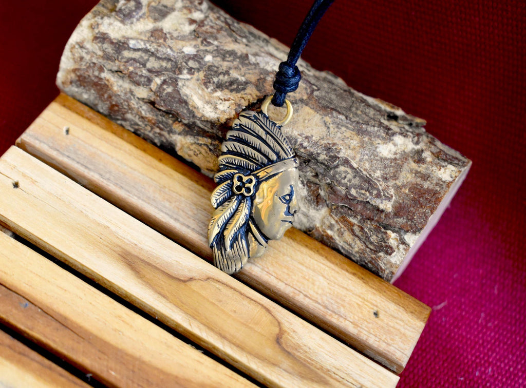 Unique Native American Indian Silver Pewter Gold Brass Necklace Pendant Jewelry