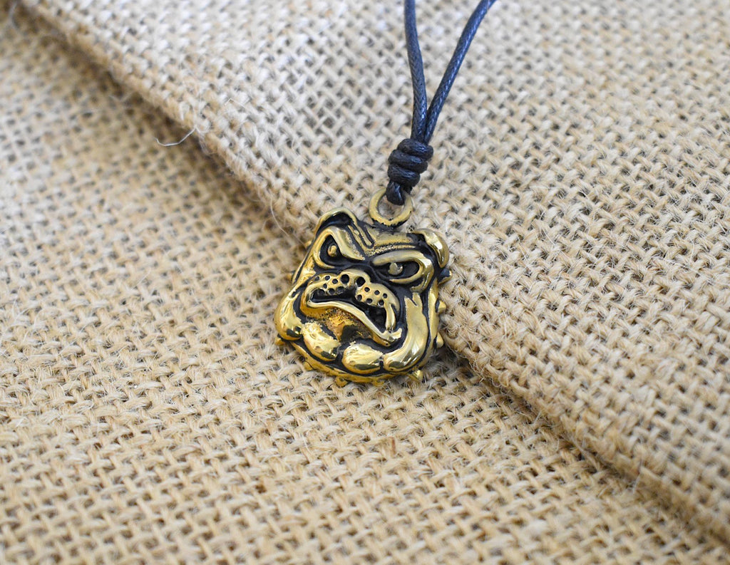 Bulldog Head Handmade Silver Pewter Gold Brass Necklace Pendant Jewelry