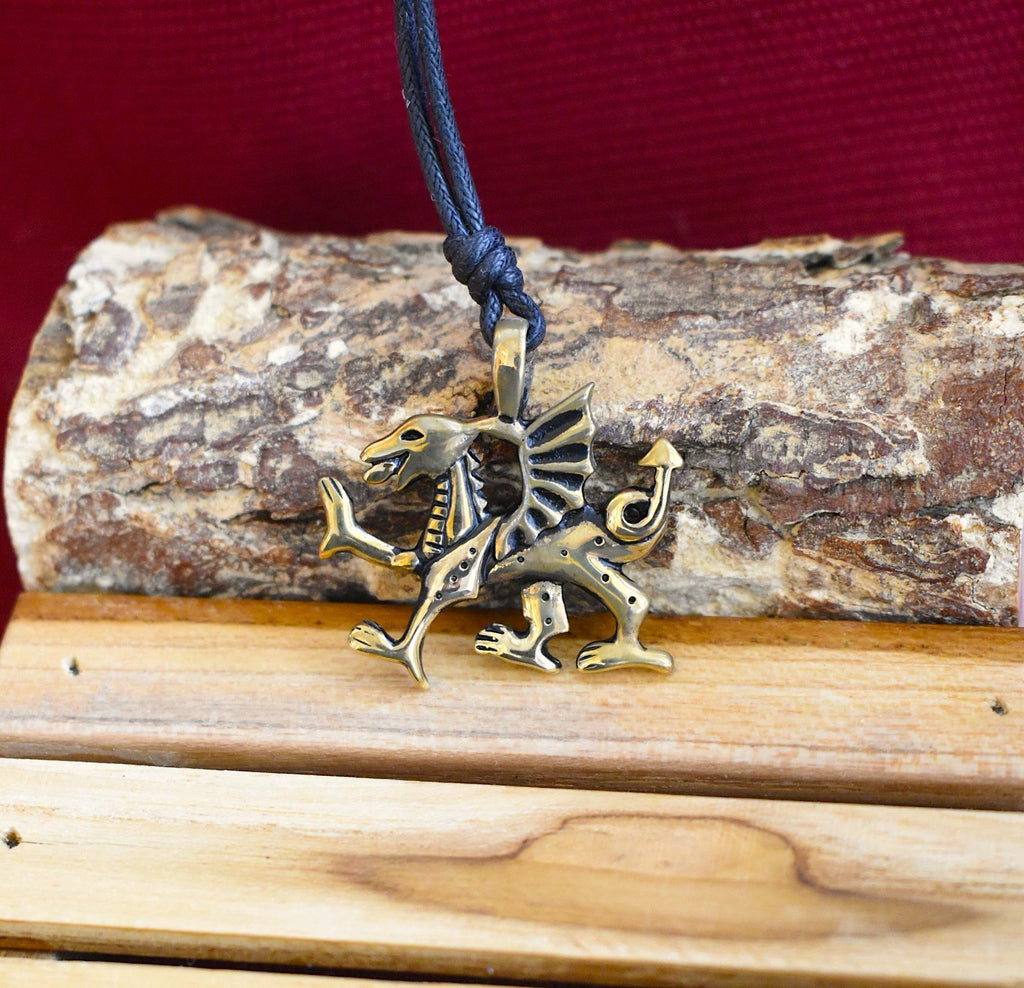 Dragon Crest Silver Pewter Gold Brass Charm Necklace Pendant Jewelry