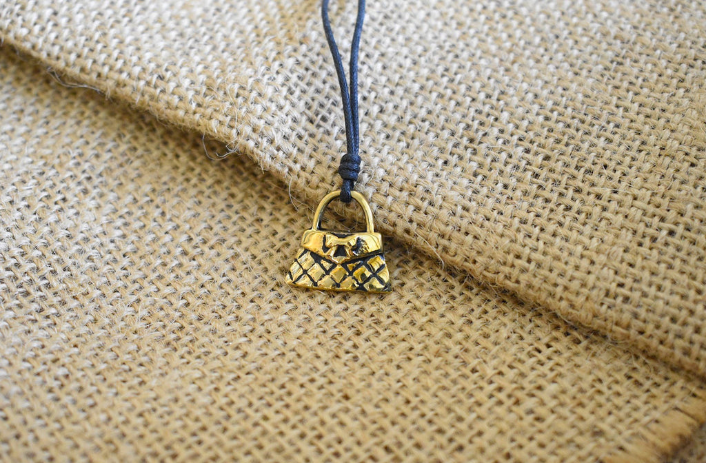 Luggage Briefcase Handmade Gold Brass Necklace Pendant Jewelry