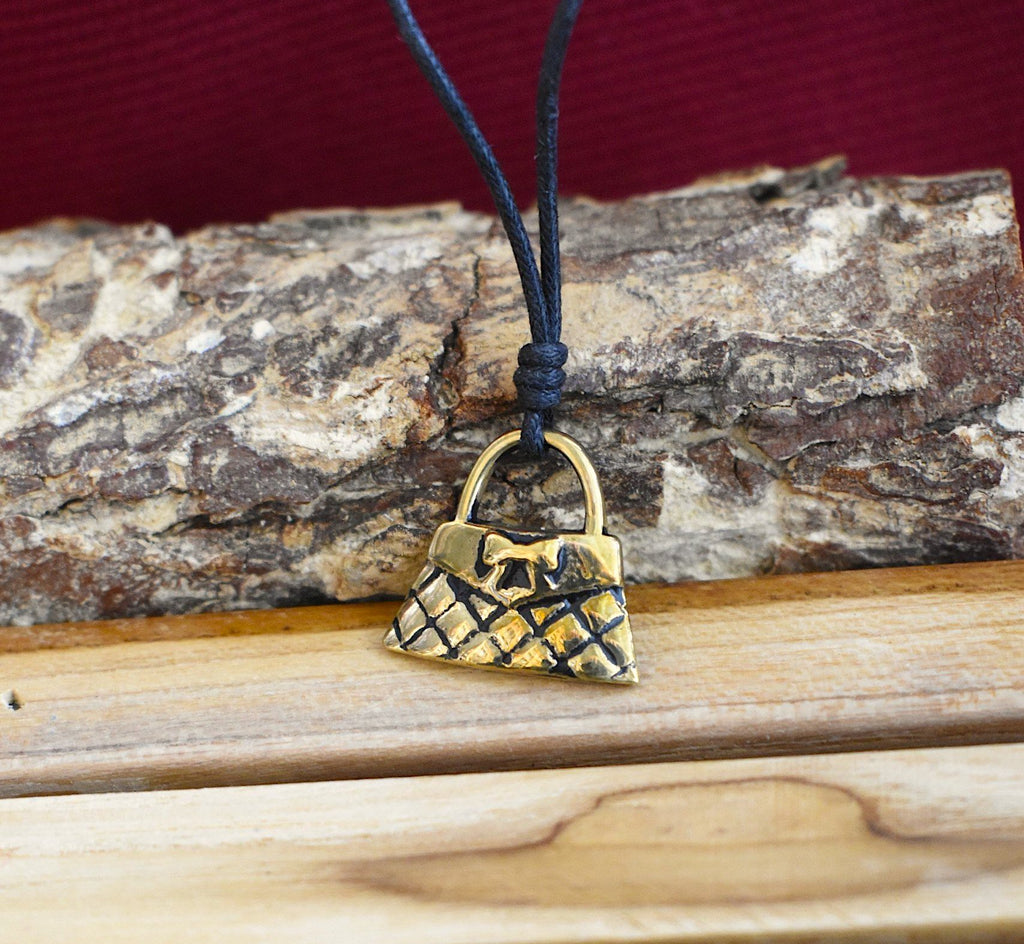 Luggage Briefcase Handmade Gold Brass Necklace Pendant Jewelry