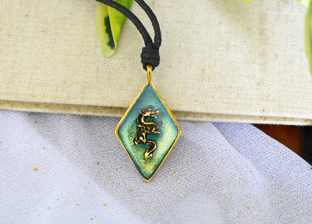 Stunning Dragon Gold Brass Charm Necklace Pendant Jewelry