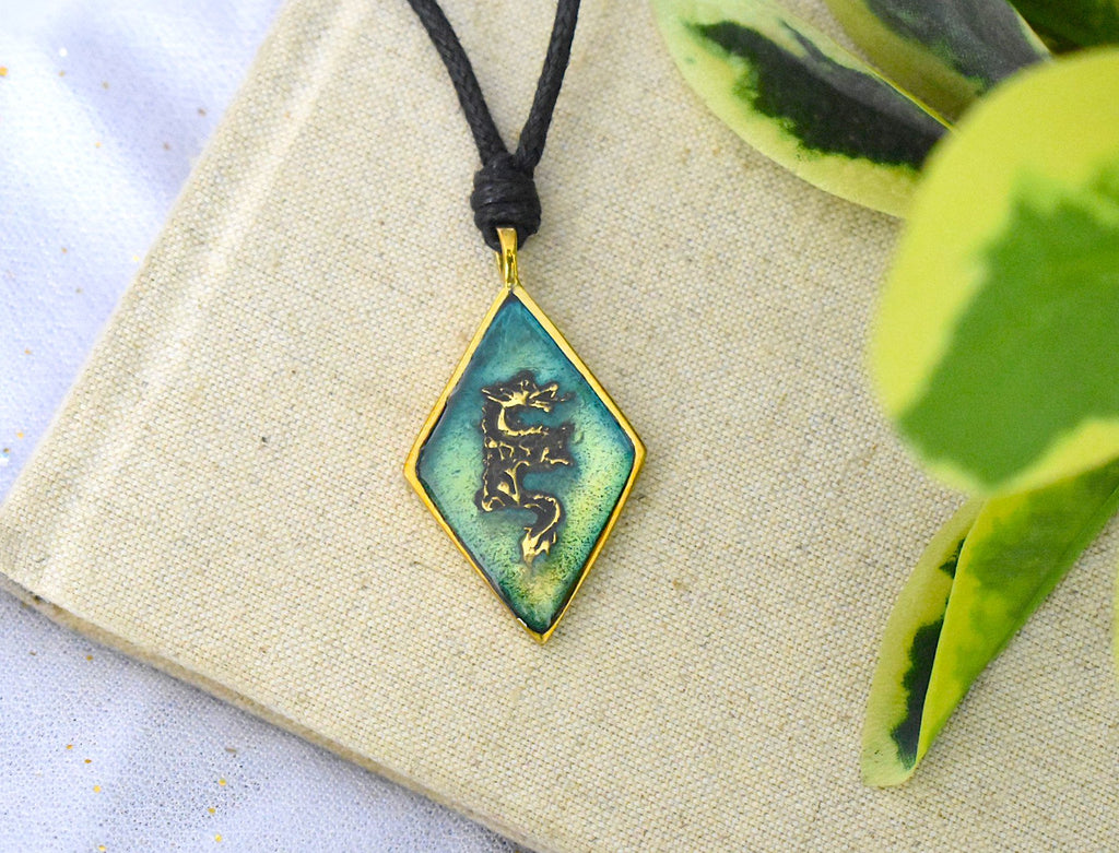 Stunning Dragon Gold Brass Charm Necklace Pendant Jewelry
