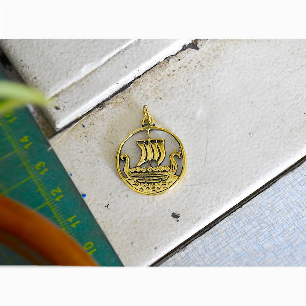 Viking Norway Boat Ship Silver Pewter Gold Brass Necklace Pendant Jewelry