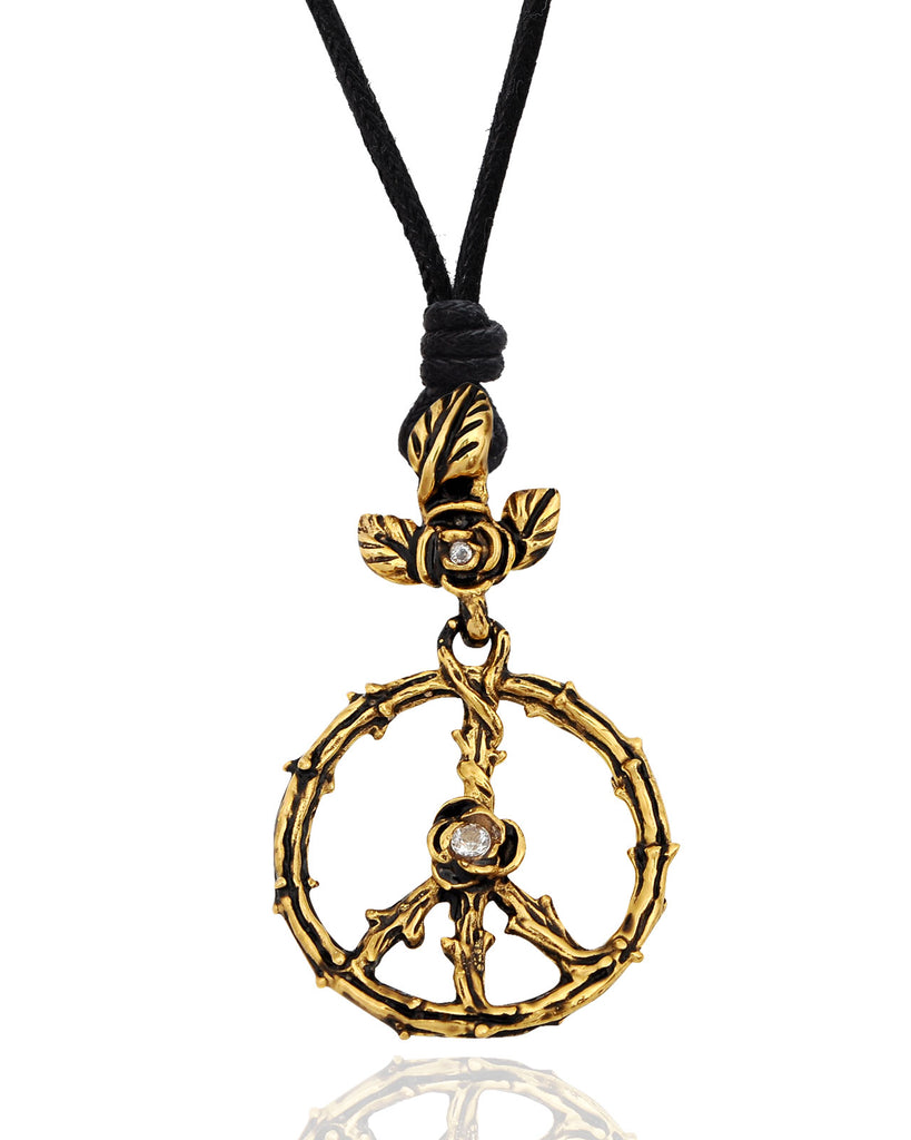 Peace Sign Roses Handmade Pewter Gold Brass Necklace Pendant Jewelry