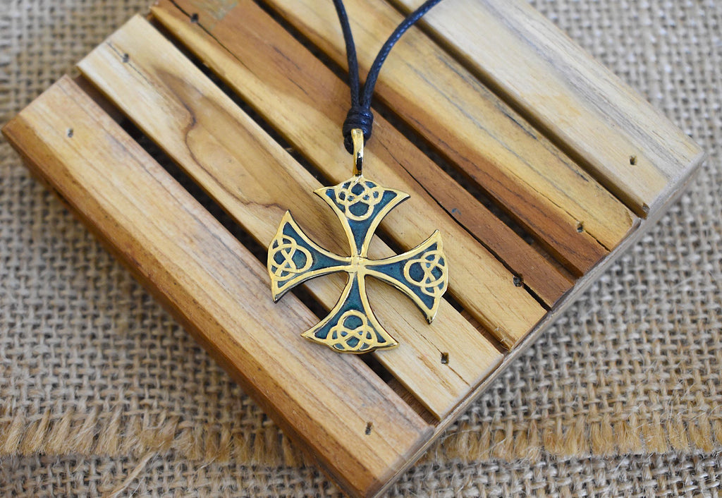 Celtic German Cross Silver Pewter Gold Brass Charm Necklace Pendant Jewelry