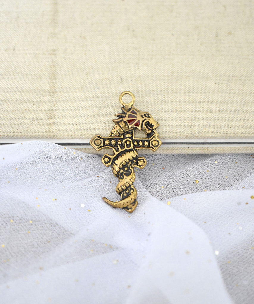 Colorful Dragon Cross Silver Pewter Gold Brass Charm Necklace Pendant Jewelry