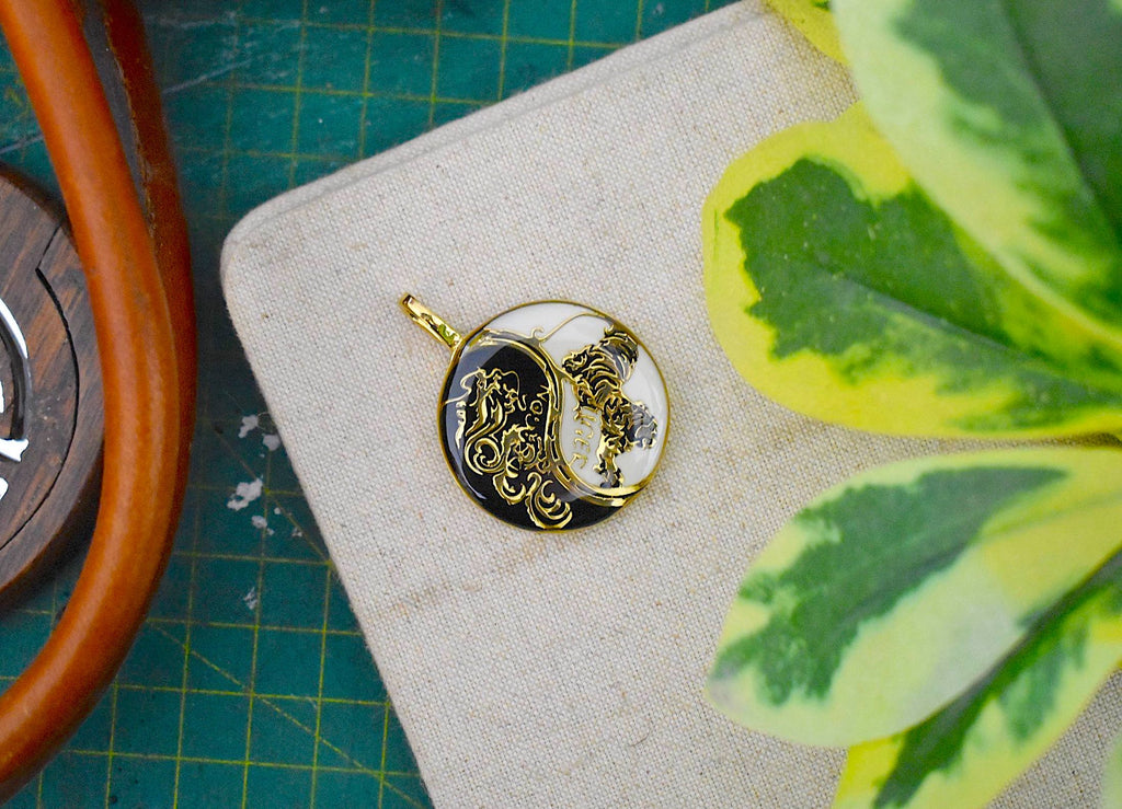 Dragon Tiger Yin Yang Best Friend Handmade Pewter Brass Necklace Pendant Jewelry