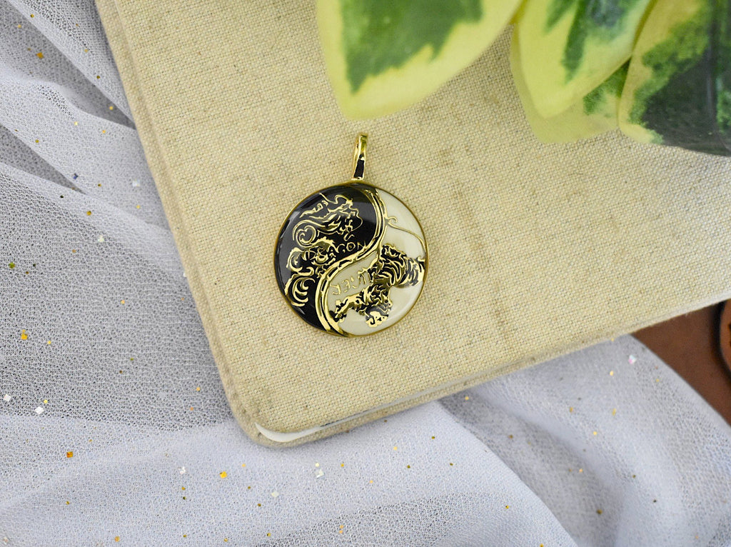 Dragon Tiger Yin Yang Best Friend Handmade Pewter Brass Necklace Pendant Jewelry