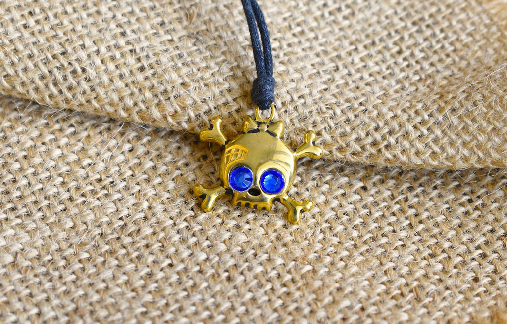 Skull & Crossbones Handmade Gold Brass Charm Necklace Pendant Jewelry