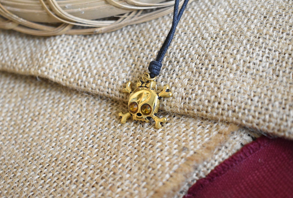 Skull & Crossbones Handmade Gold Brass Charm Necklace Pendant Jewelry