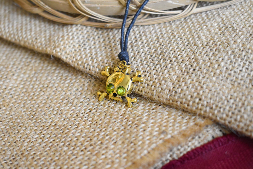 Skull & Crossbones Handmade Gold Brass Charm Necklace Pendant Jewelry