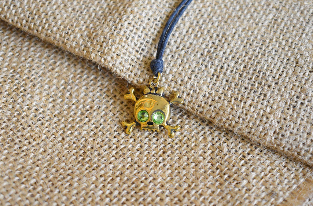 Skull & Crossbones Handmade Gold Brass Charm Necklace Pendant Jewelry