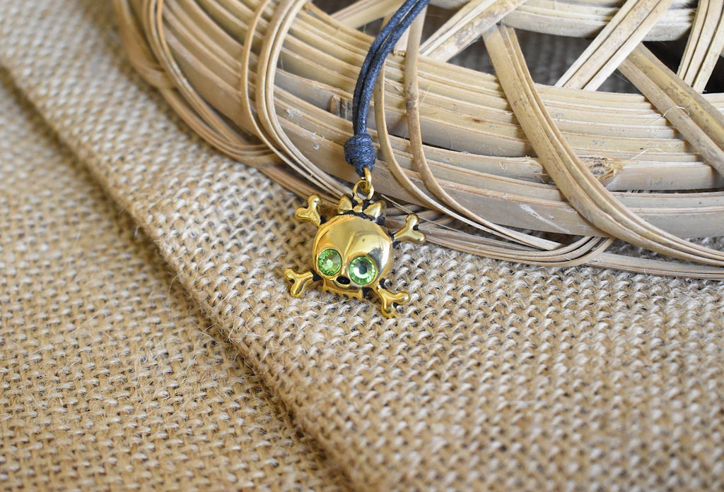 Skull & Crossbones Handmade Gold Brass Charm Necklace Pendant Jewelry