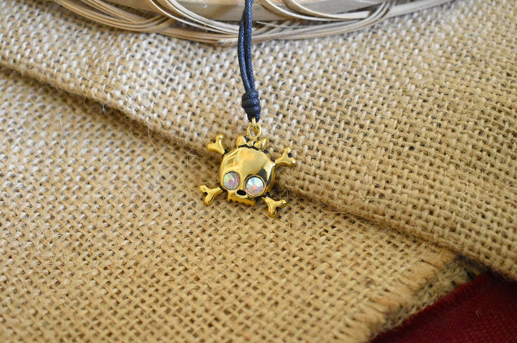 Skull & Crossbones Handmade Gold Brass Charm Necklace Pendant Jewelry