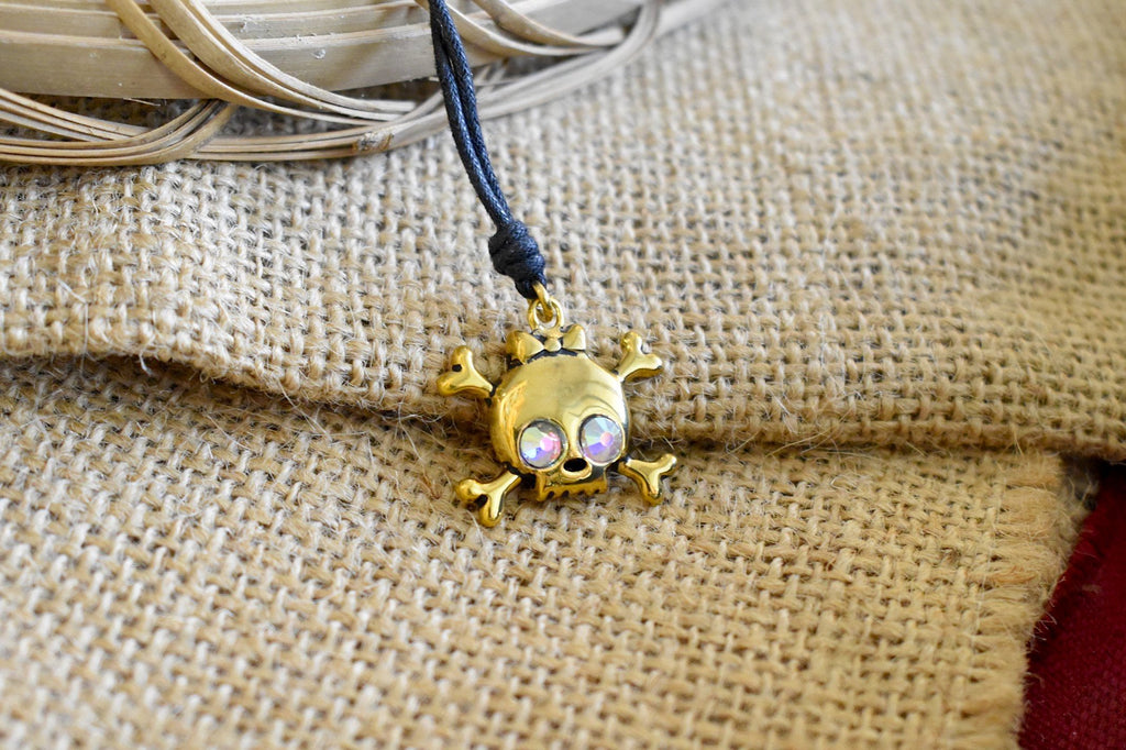 Skull & Crossbones Handmade Gold Brass Charm Necklace Pendant Jewelry