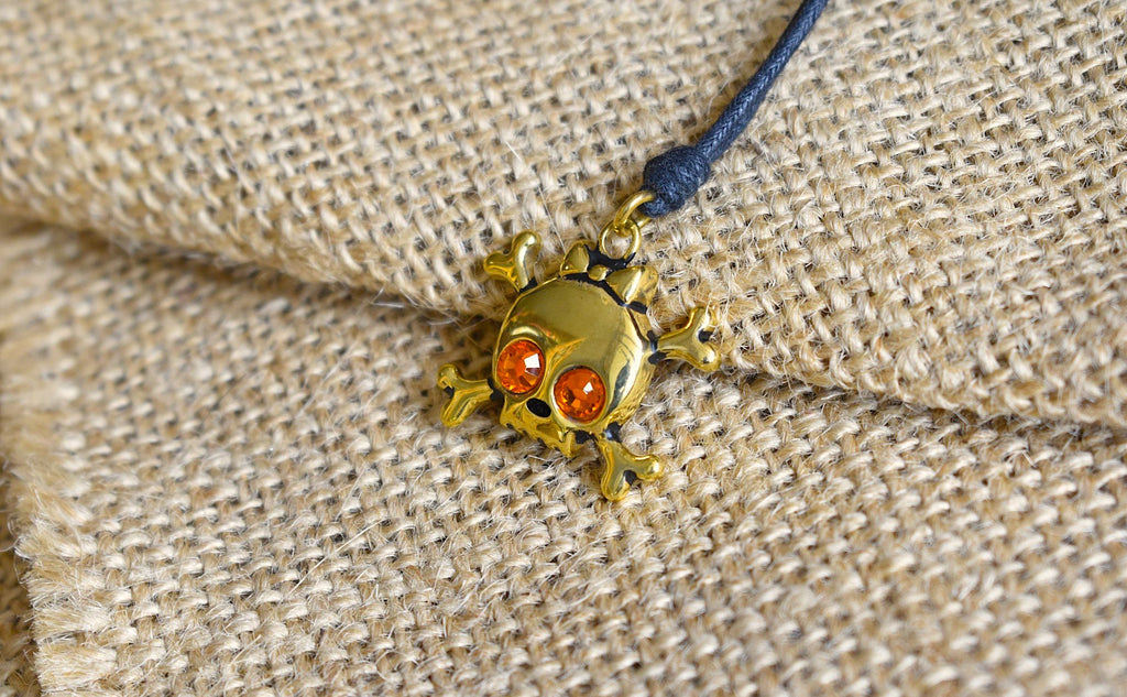 Skull & Crossbones Handmade Gold Brass Charm Necklace Pendant Jewelry