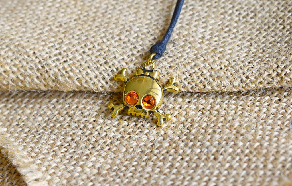 Skull & Crossbones Handmade Gold Brass Charm Necklace Pendant Jewelry