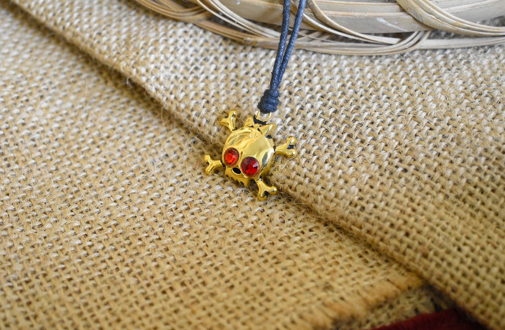 Skull & Crossbones Handmade Gold Brass Charm Necklace Pendant Jewelry