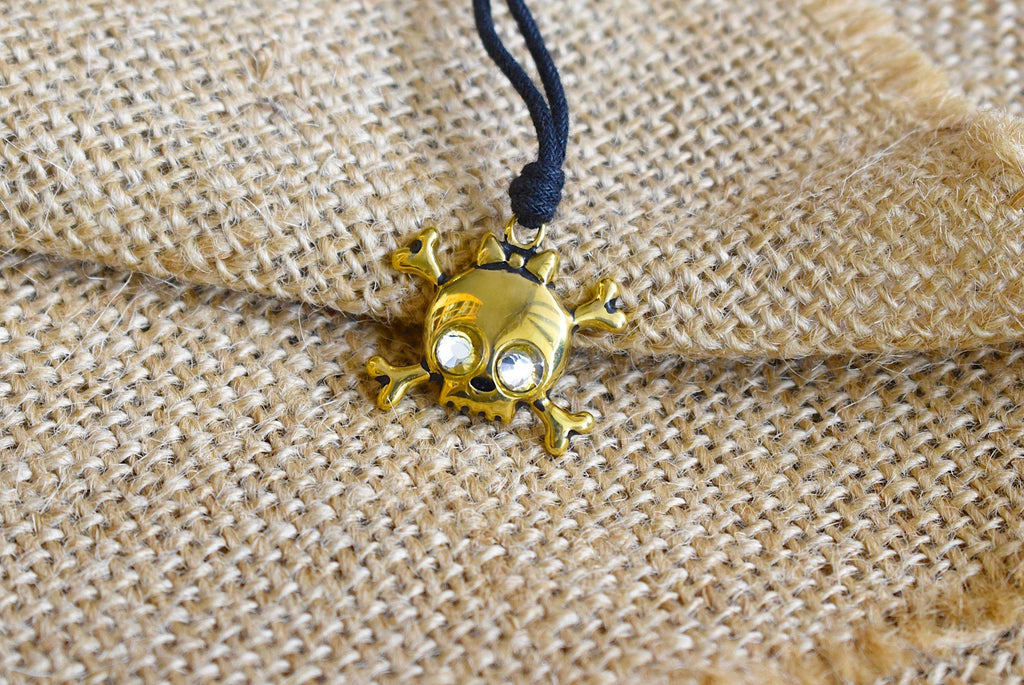 Skull & Crossbones Handmade Gold Brass Charm Necklace Pendant Jewelry