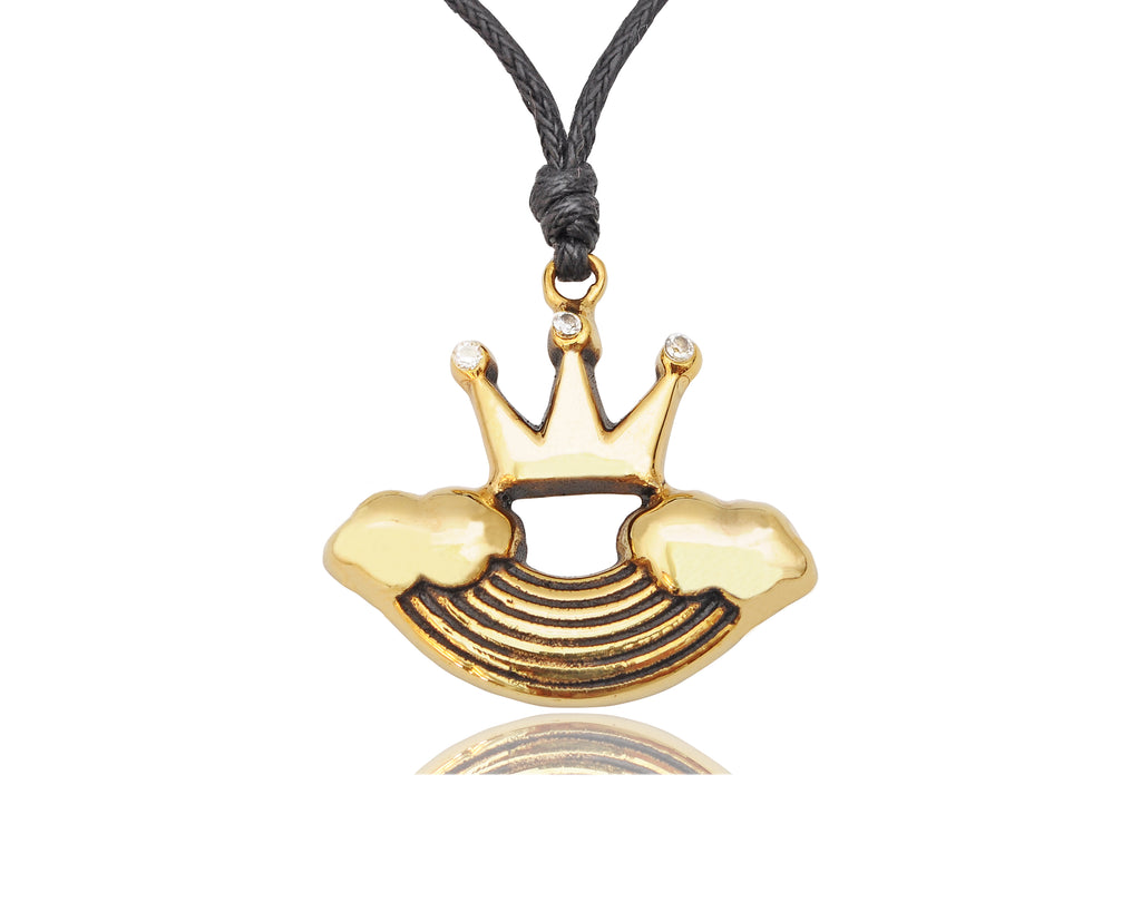 Colorful Rainbow Crown Handmade Gold Brass Necklace Pendant Jewelry