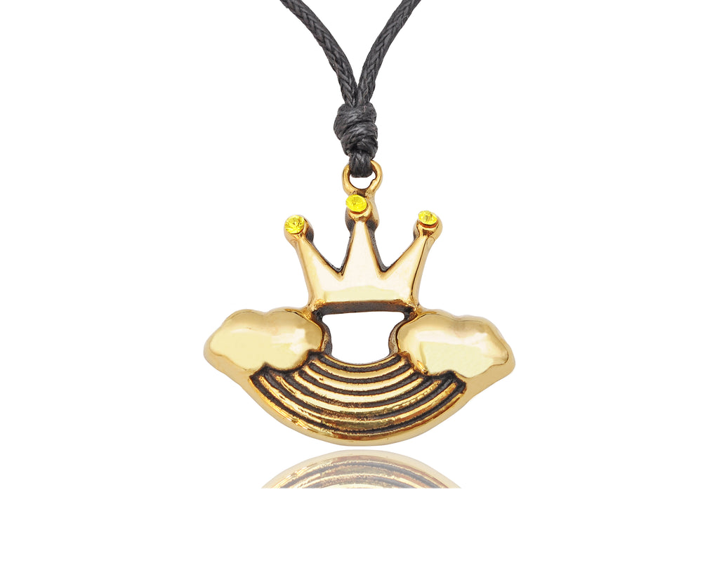 Colorful Rainbow Crown Handmade Gold Brass Necklace Pendant Jewelry