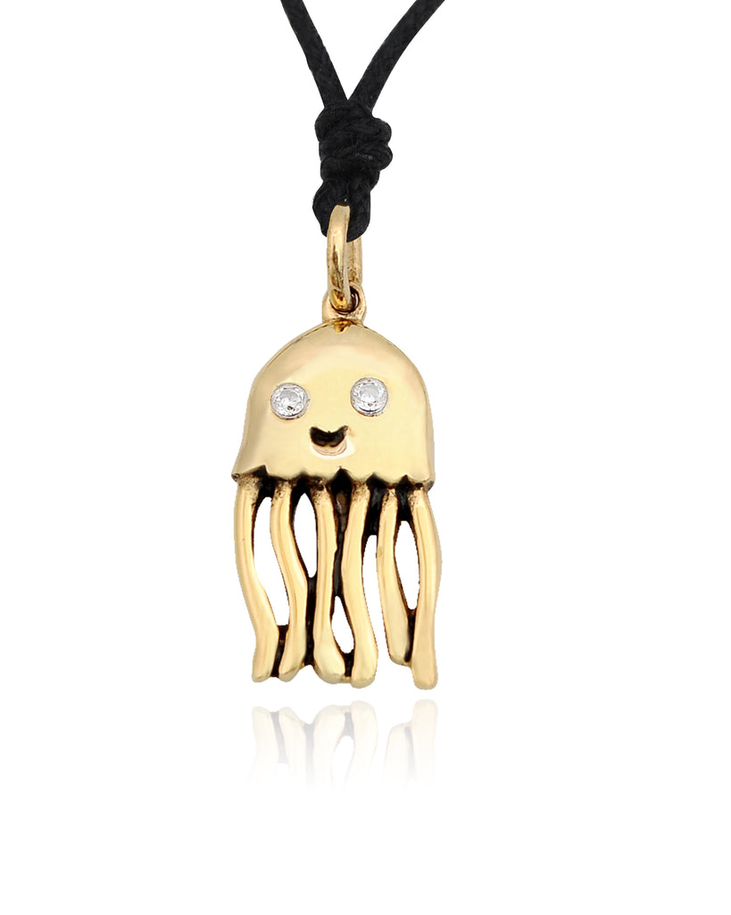 Cute Jelllyfish Handmade Gold Brass Necklace Pendant Jewelry