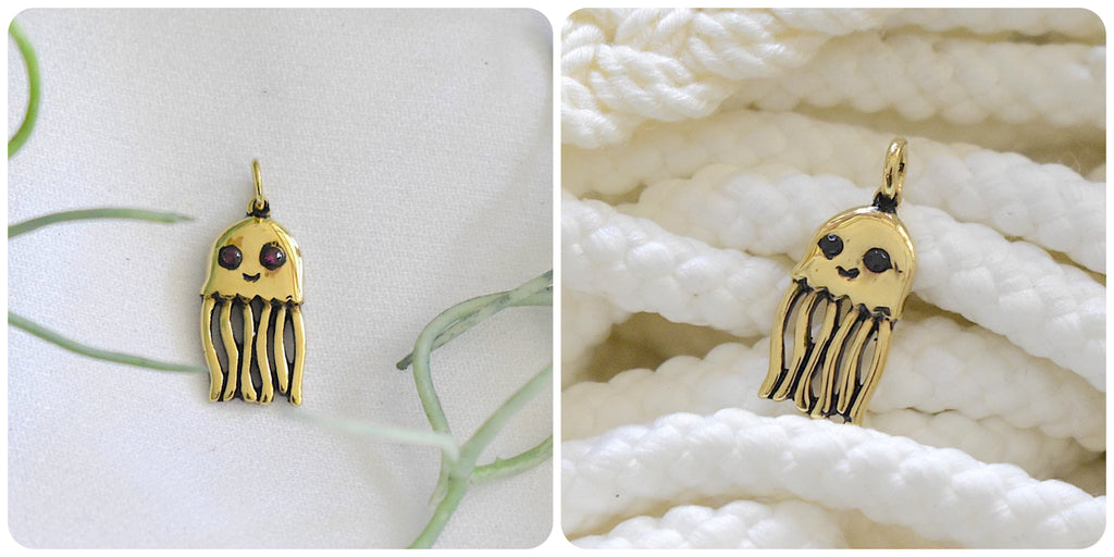 Cute Jelllyfish Handmade Gold Brass Necklace Pendant Jewelry