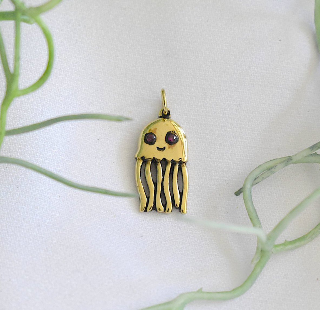 Cute Jelllyfish Handmade Gold Brass Necklace Pendant Jewelry