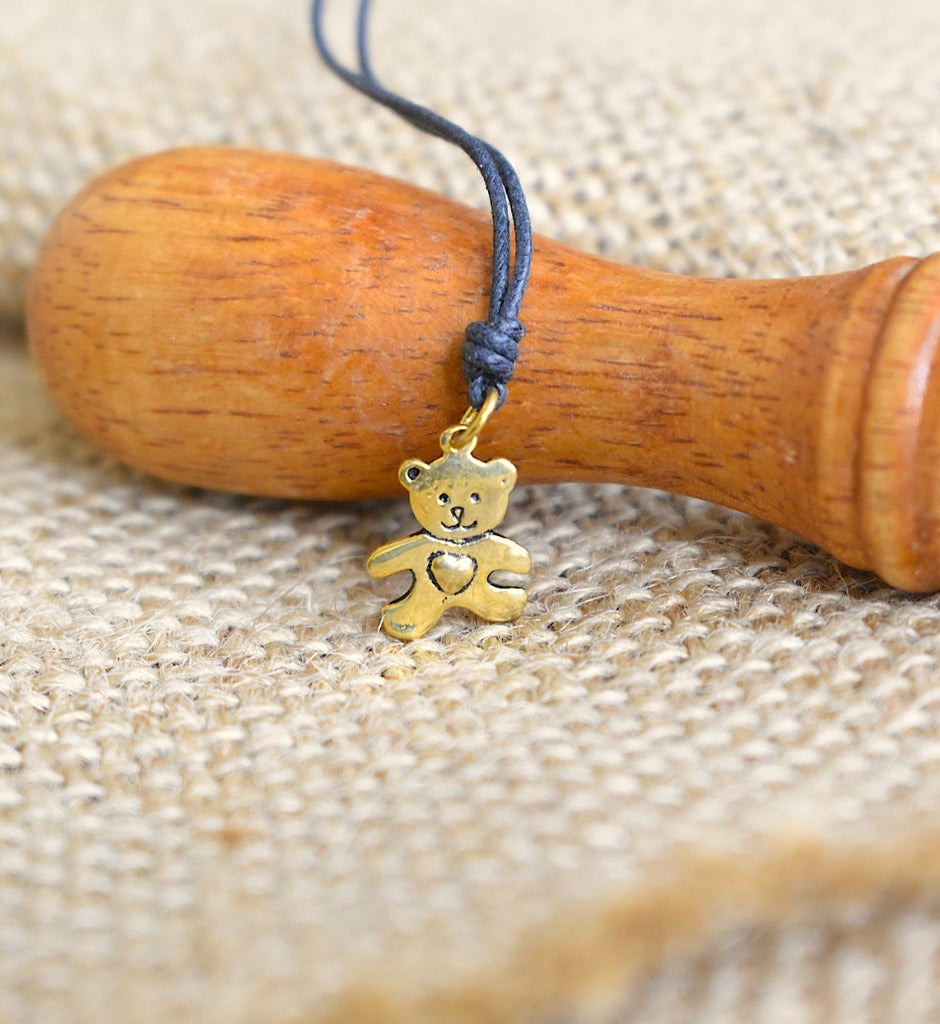 Teddy Bear Silver Pewter Gold Brass Charm Necklace Pendant Jewelry