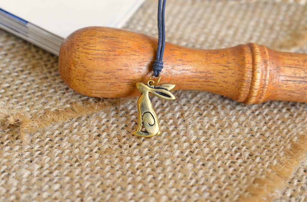 Cute Rabbit Handmade Brass Pewter Charm Necklace Pendant Jewelry