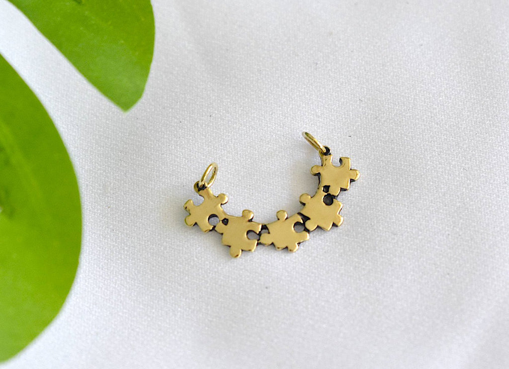 Lovely Puzzle Handmade Brass Charm Necklace Pendant Jewelry
