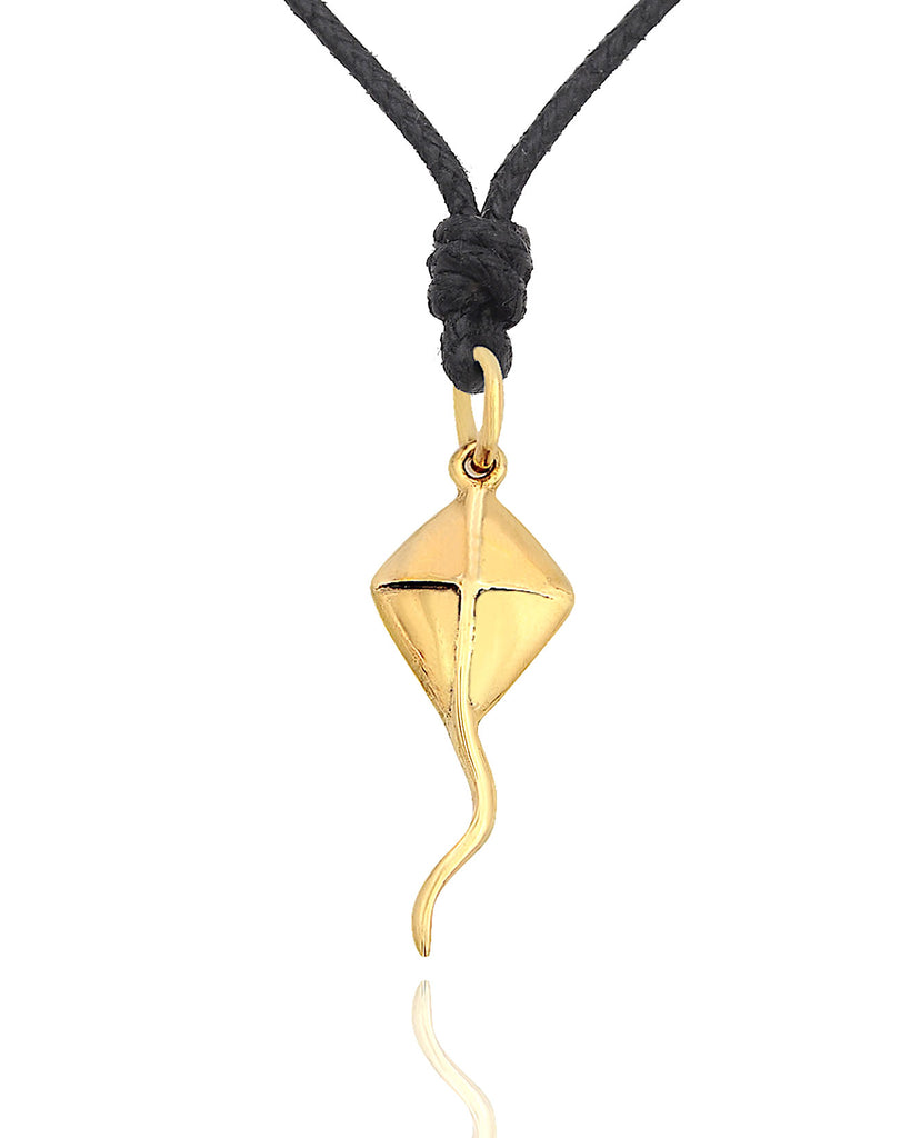 Kite Flyer Brass Charm Sterling Silver Necklace Pendant Jewelry With Cotton Cord