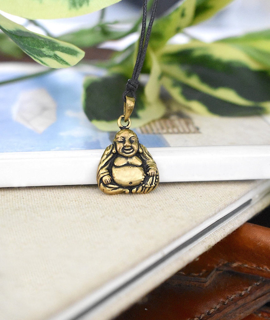Happy Zen Buddha Handmade Gold Brass Necklace Pendant Jewelry