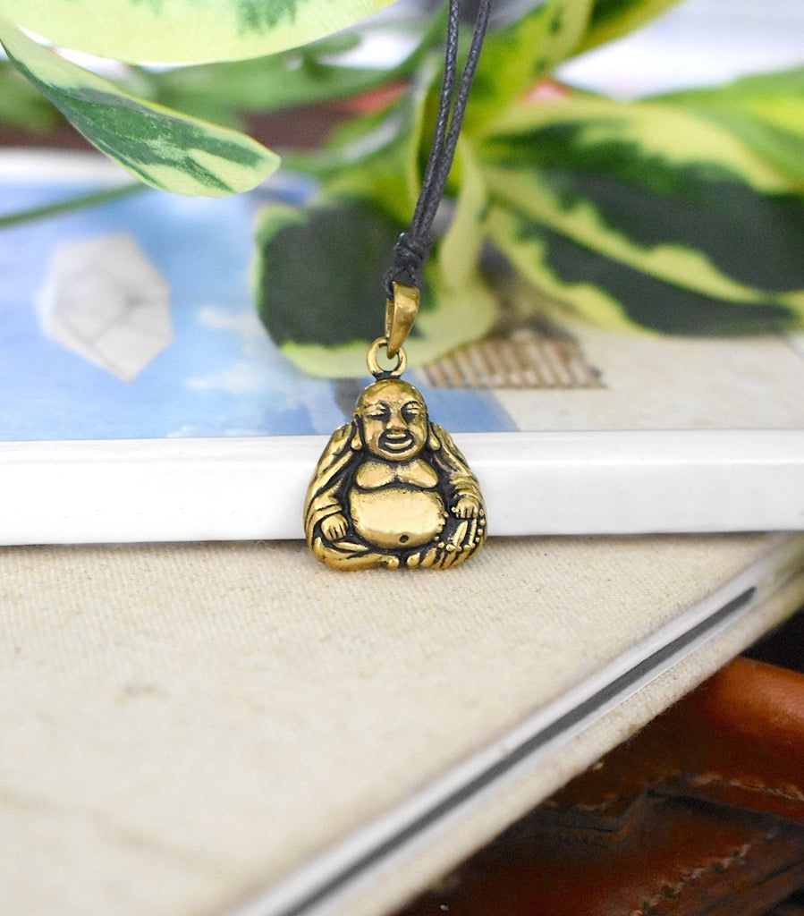 Happy Zen Buddha Handmade Gold Brass Necklace Pendant Jewelry