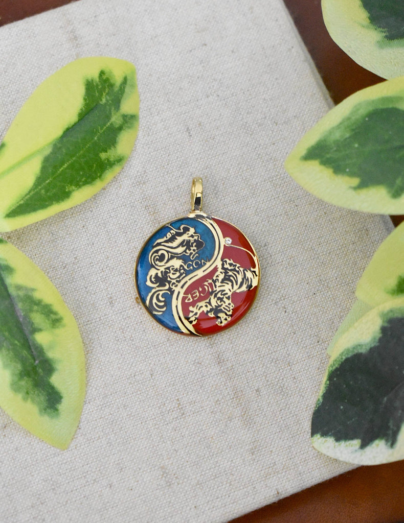 Tiger Dragon Colorful Yin Yang Handmade Brass Necklace Pendant Feng Shui Jewelry