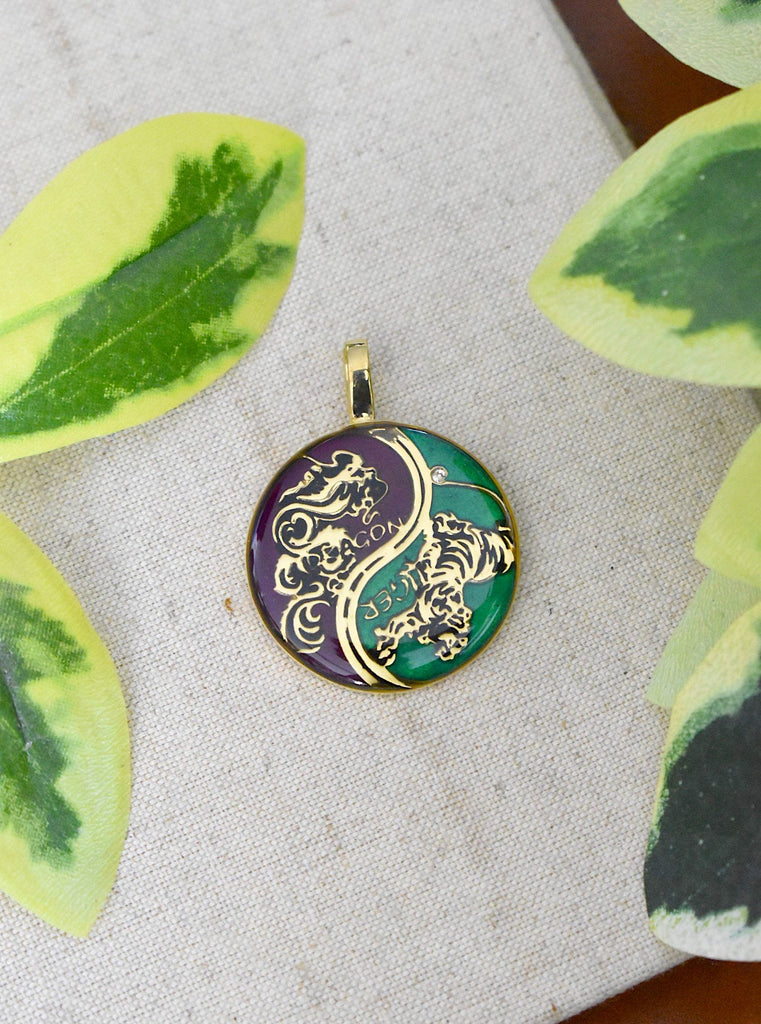 Tiger Dragon Colorful Yin Yang Handmade Brass Necklace Pendant Feng Shui Jewelry