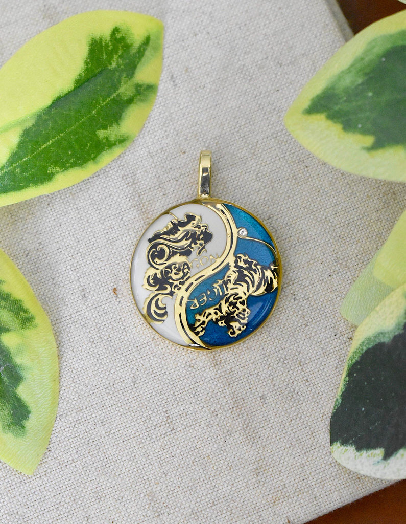 Tiger Dragon Colorful Yin Yang Handmade Brass Necklace Pendant Feng Shui Jewelry