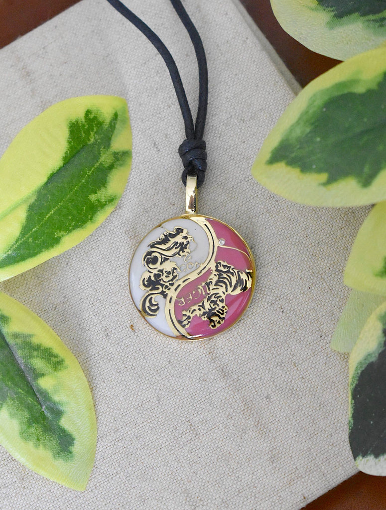 Tiger Dragon Colorful Yin Yang Handmade Brass Necklace Pendant Feng Shui Jewelry